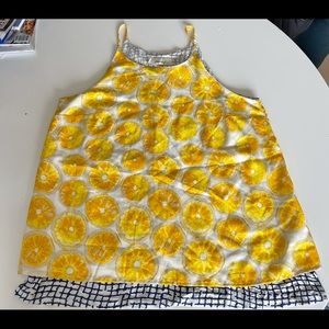 Anthropologie Lemon Print Split Back Tank - L